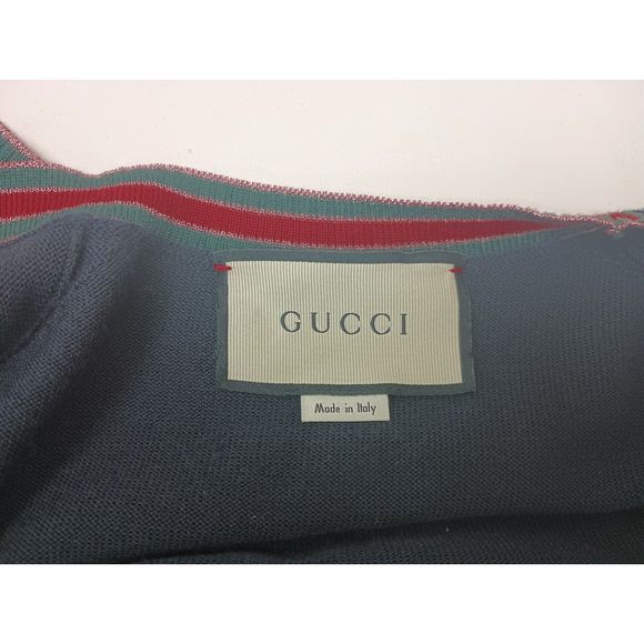 Gucci Women's Navy Blue Striped Merino Wool Knit Cardigan Size Small - Picture 6 of 6